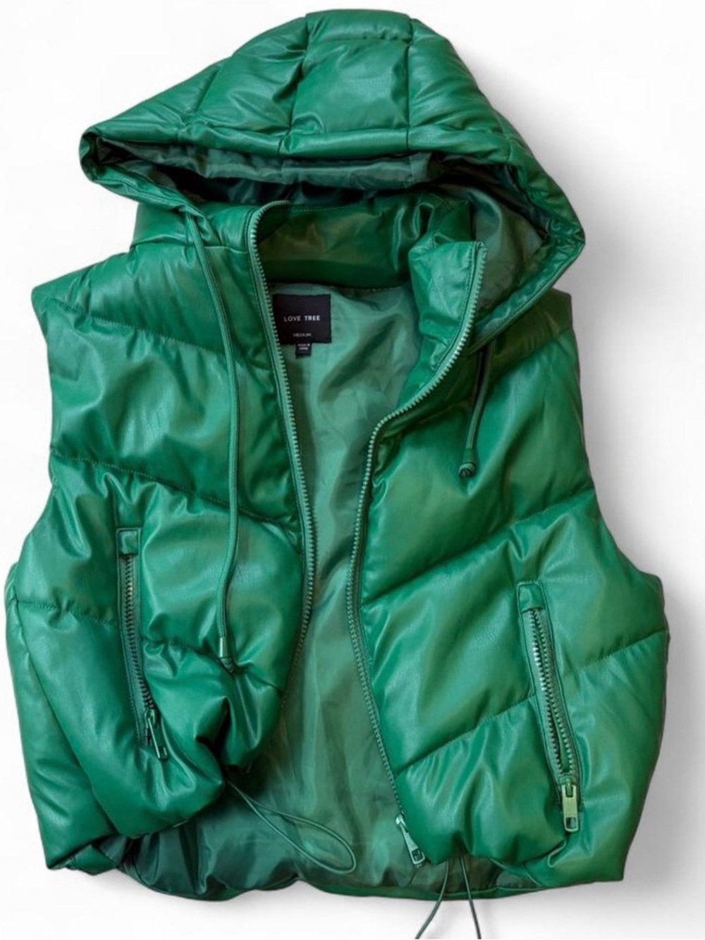 Love Tree Women's Green Puffer Hooded Vest